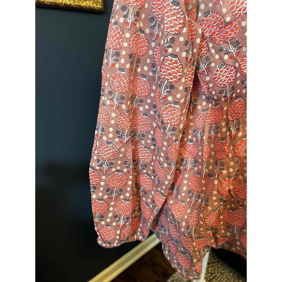 SZ Blockprints Womens Blue Pink Long Sleeves Printed Tassel Tunic Blouse Size S - Picture 4 of 8